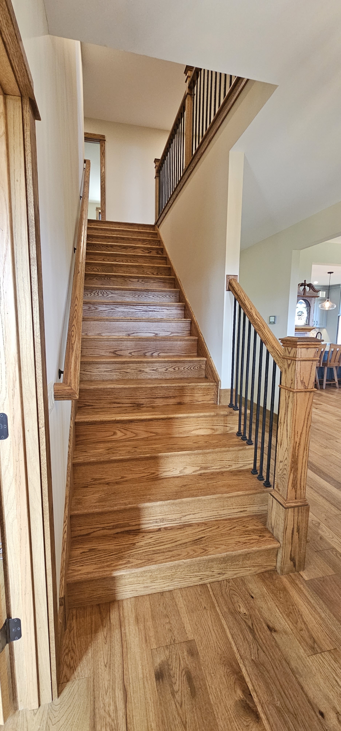 custom wood stairs to second floor of a house